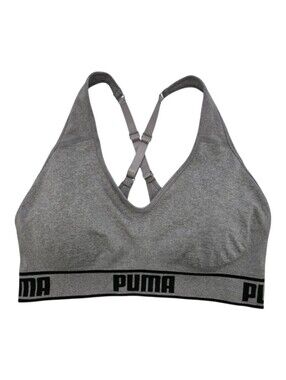PUMA Women's Grey Heather Seamless Strappy Sports Bra Padded Size XL